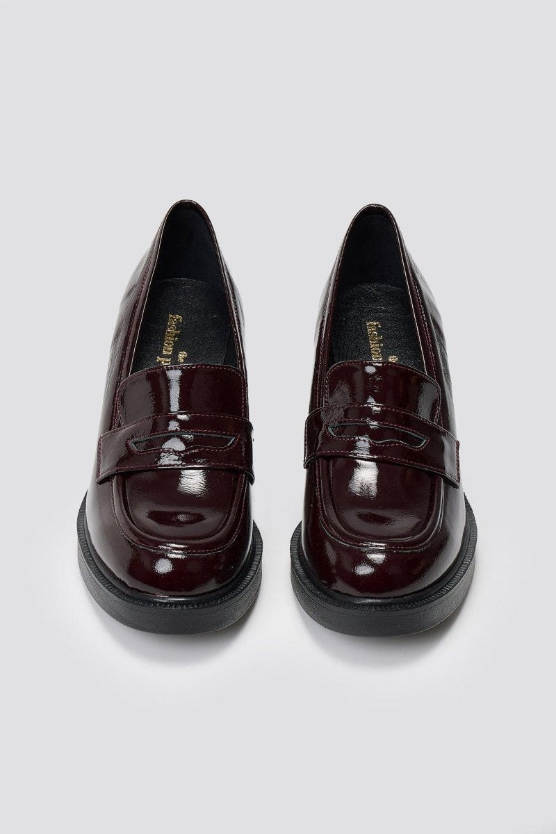Patent Leather Loafers Block Heel TFP - Bordeaux Patent - thefashionproject.gr - TFP