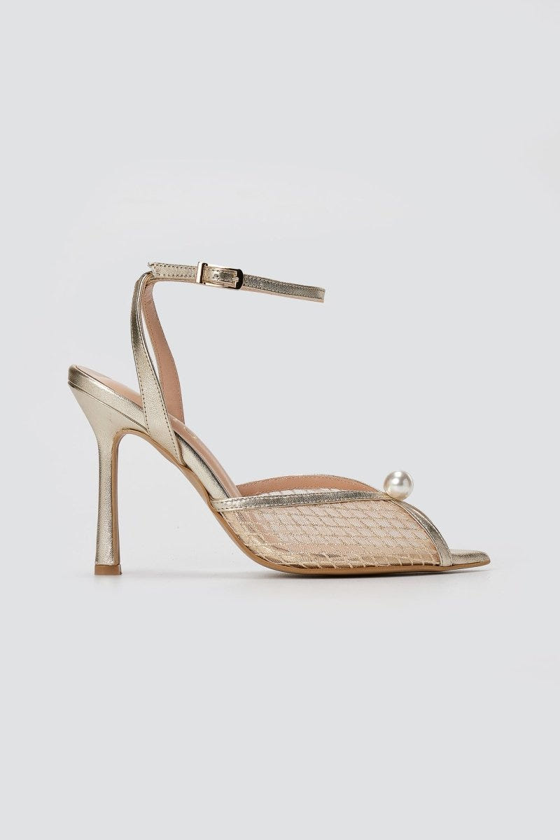 IRIS - Pearl Detail Sandals Slim Heel - Gold