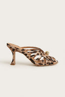 IRIS - Pearl Strap Mules Slim Heel - Leopard Satin