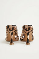IRIS - Pearl Strap Mules Slim Heel - Leopard Satin