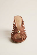 IRIS - Pearl Strap Mules Slim Heel - Terracotta Satin