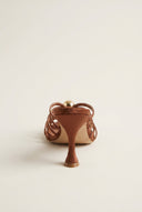 IRIS - Pearl Strap Mules Slim Heel - Terracotta Satin