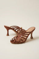 IRIS - Pearl Strap Mules Slim Heel - Terracotta Satin