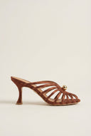 IRIS - Pearl Strap Mules Slim Heel - Terracotta Satin