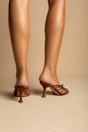 IRIS - Pearl Strap Mules Slim Heel - Terracotta Satin