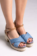 Πέδιλα crossover από ψάθα Refresh 172637 - Μπλε jean - thefashionproject.gr - Refresh