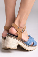Πέδιλα crossover από ψάθα Refresh 172637 - Μπλε jean - thefashionproject.gr - Refresh
