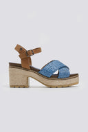 Πέδιλα crossover από ψάθα Refresh 172637 - Μπλε jean - thefashionproject.gr - Refresh