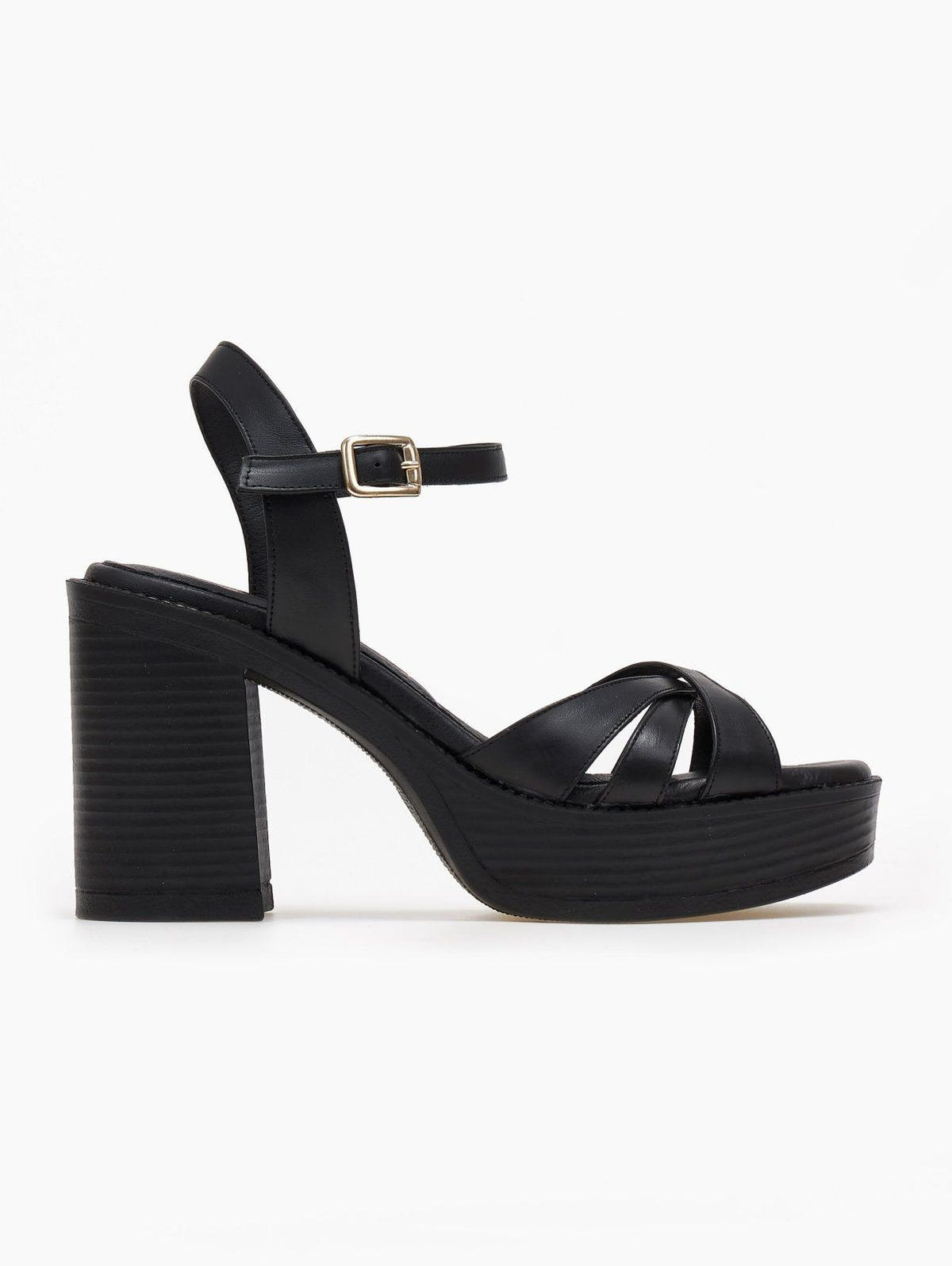 Πέδιλα δερμάτινα crossover με μπαρέτα - Μαύρο - thefashionproject.gr - TFP