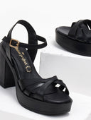 Πέδιλα δερμάτινα crossover με μπαρέτα - Μαύρο - thefashionproject.gr - TFP