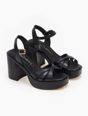 Πέδιλα δερμάτινα crossover με μπαρέτα - Μαύρο - thefashionproject.gr - TFP