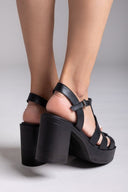 Πέδιλα δερμάτινα gladiator με τακούνι TFP - Μαύρο - thefashionproject.gr - TFP