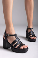 Πέδιλα δερμάτινα gladiator με τακούνι TFP - Μαύρο - thefashionproject.gr - TFP