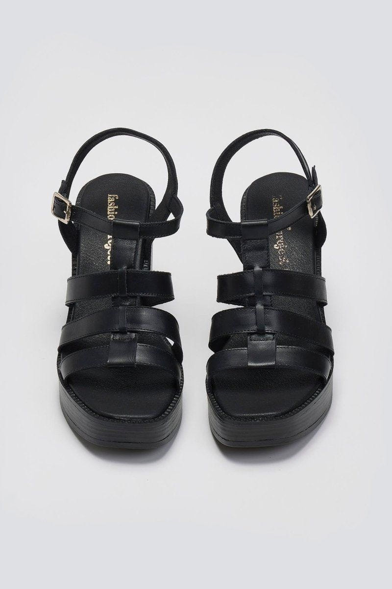 Πέδιλα δερμάτινα gladiator με τακούνι TFP - Μαύρο - thefashionproject.gr - TFP