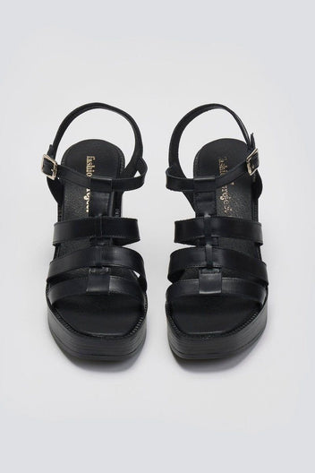 Πέδιλα δερμάτινα gladiator με τακούνι TFP - Μαύρο - thefashionproject.gr - TFP