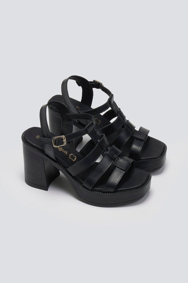 Πέδιλα δερμάτινα gladiator με τακούνι TFP - Μαύρο - thefashionproject.gr - TFP