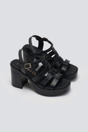Πέδιλα δερμάτινα gladiator με τακούνι TFP - Μαύρο - thefashionproject.gr - TFP