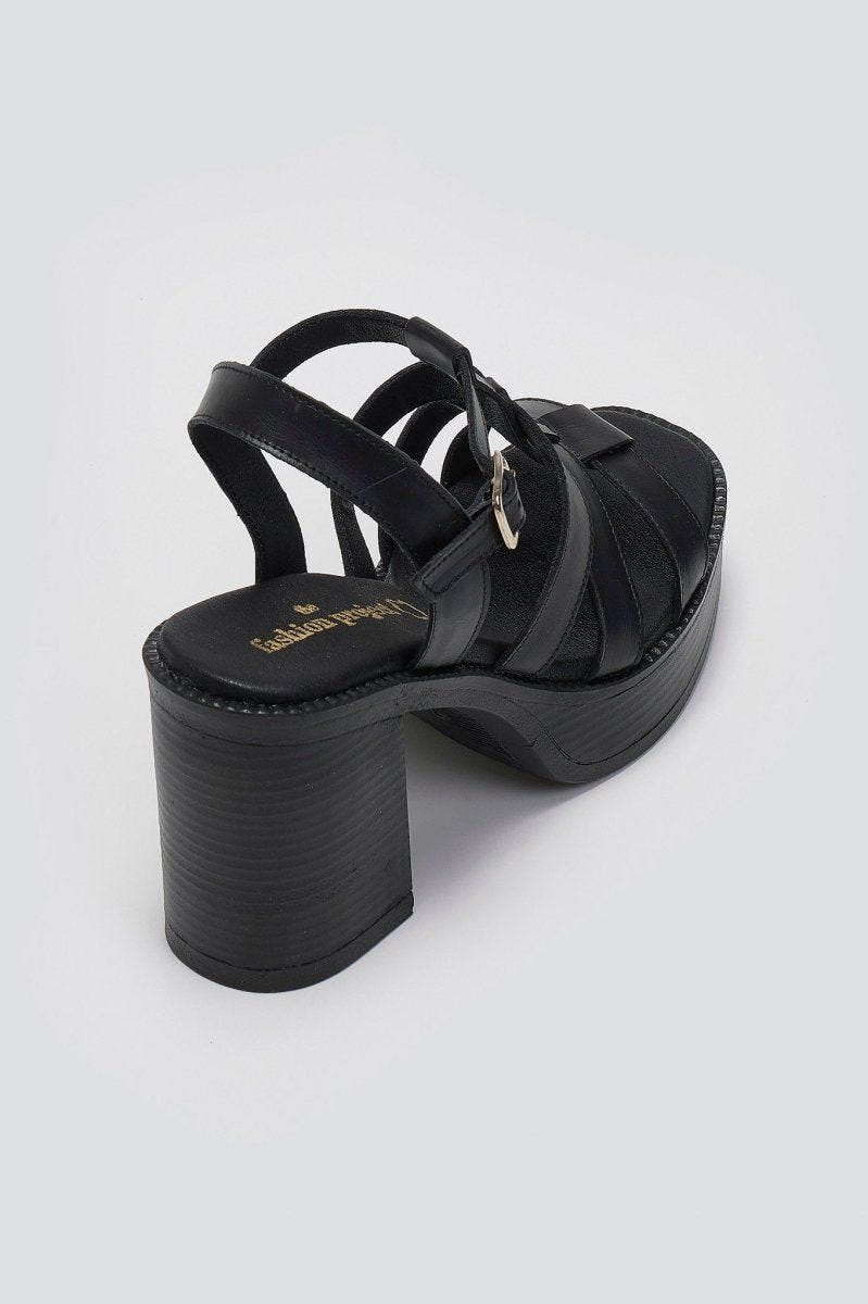 Πέδιλα δερμάτινα gladiator με τακούνι TFP - Μαύρο - thefashionproject.gr - TFP
