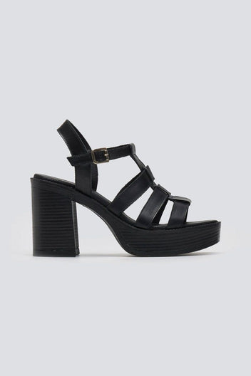 Πέδιλα δερμάτινα gladiator με τακούνι TFP - Μαύρο - thefashionproject.gr - TFP