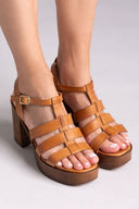 Πέδιλα δερμάτινα gladiator με τακούνι TFP - Ταμπά - thefashionproject.gr - TFP