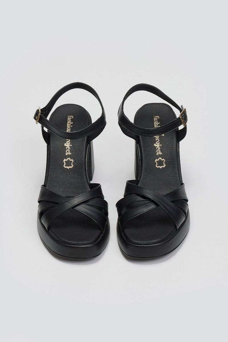 Πέδιλα δερμάτινα με crossover λουράκια Tfp - Μαύρο - thefashionproject.gr - TFP