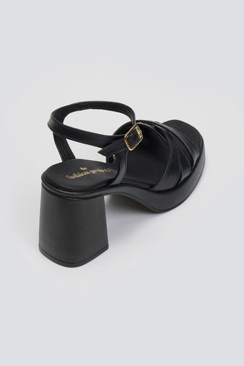 Πέδιλα δερμάτινα με crossover λουράκια Tfp - Μαύρο - thefashionproject.gr - TFP