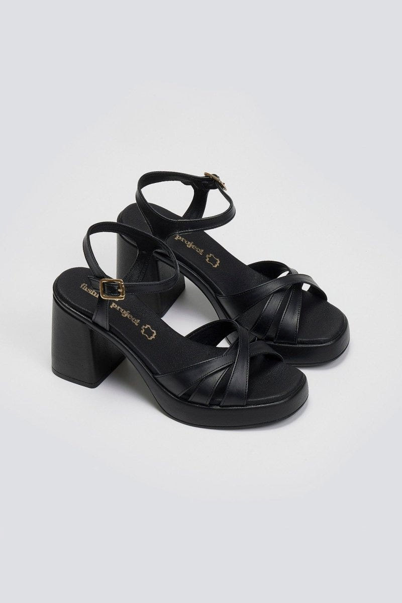 Πέδιλα δερμάτινα με crossover λουράκια Tfp - Μαύρο - thefashionproject.gr - TFP
