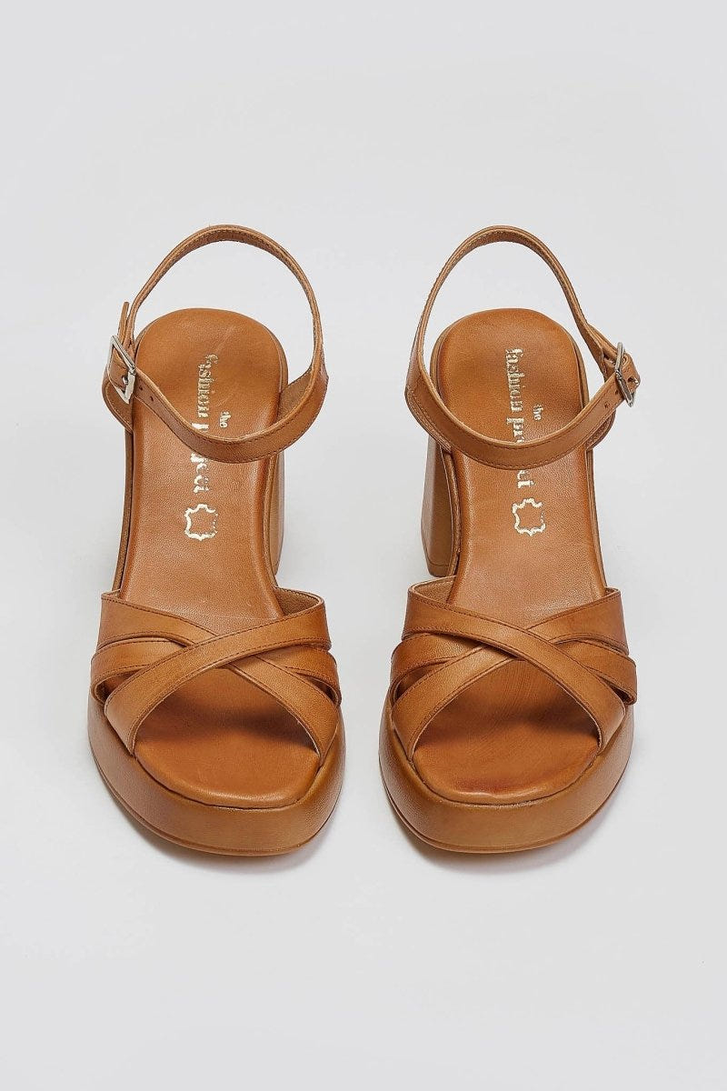 Πέδιλα δερμάτινα με crossover λουράκια Tfp - Ταμπά - thefashionproject.gr - TFP