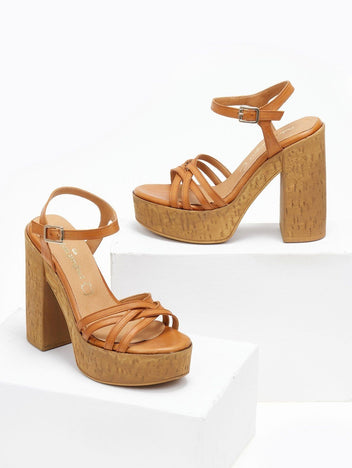 Πέδιλα δερμάτινα με φελλό tfp - Ταμπά - thefashionproject.gr - TFP