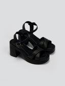 Πέδιλα δερμάτινα με ψάθινες φάσες Estil - Μαύρο - thefashionproject.gr - Estil