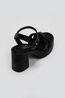 Πέδιλα δερμάτινα με ψάθινες φάσες Estil - Μαύρο - thefashionproject.gr - Estil
