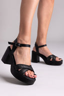 Πέδιλα δερμάτινα με ψάθινες φάσες Estil - Μαύρο - thefashionproject.gr - Estil