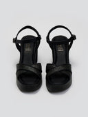 Πέδιλα δερμάτινα με ψάθινες φάσες Estil - Μαύρο - thefashionproject.gr - Estil