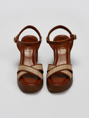 Πέδιλα δερμάτινα με ψάθινες φάσες Estil - Ταμπά - thefashionproject.gr - Estil