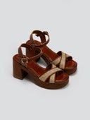 Πέδιλα δερμάτινα με ψάθινες φάσες Estil - Ταμπά - thefashionproject.gr - Estil