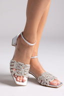 Πέδιλα δερμάτινα με στρας φάσα Iris sandals - Ασημί - thefashionproject.gr - IRIS