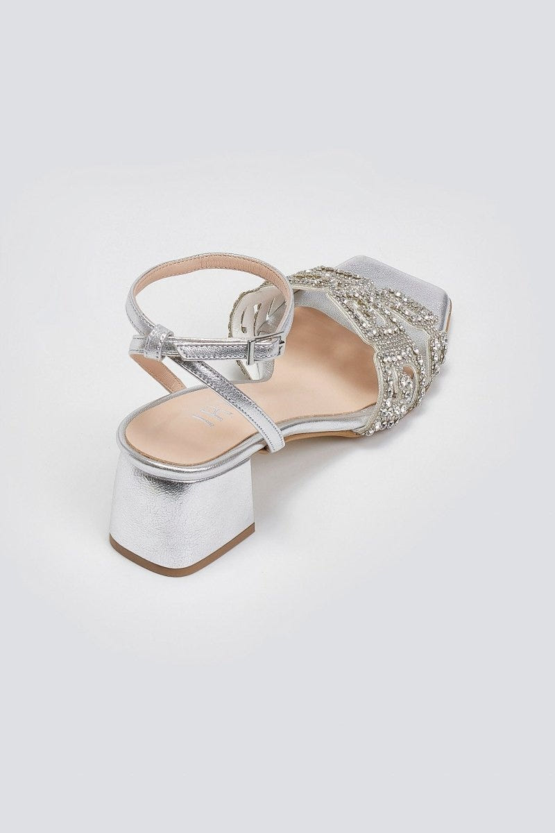 Πέδιλα δερμάτινα με στρας φάσα Iris sandals - Ασημί - thefashionproject.gr - IRIS