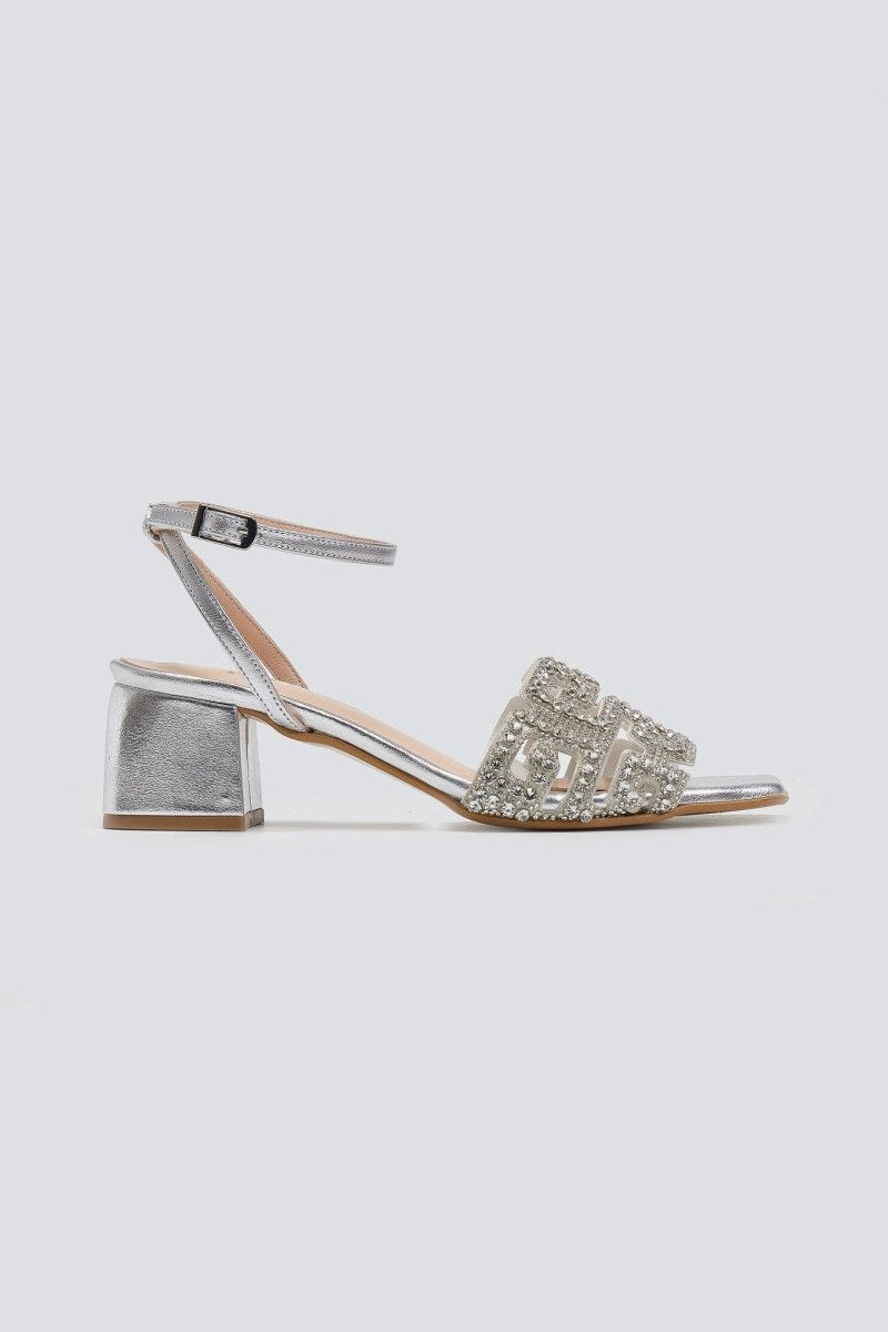 Πέδιλα δερμάτινα με στρας φάσα Iris sandals - Ασημί - thefashionproject.gr - IRIS