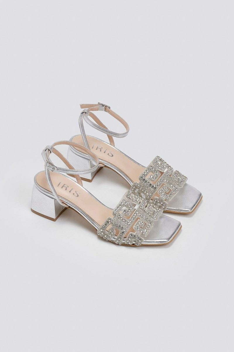 Πέδιλα δερμάτινα με στρας φάσα Iris sandals - Ασημί - thefashionproject.gr - IRIS