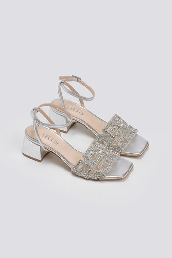 Πέδιλα δερμάτινα με στρας φάσα Iris sandals - Ασημί - thefashionproject.gr - IRIS