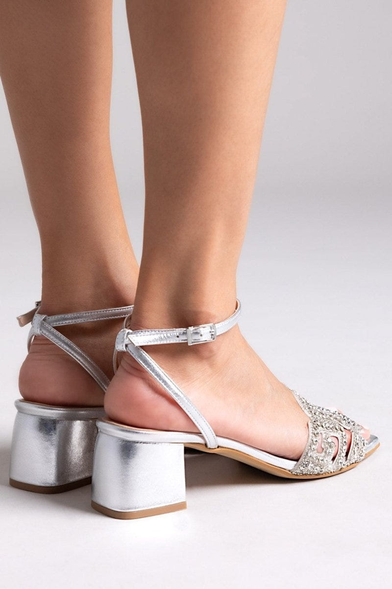 Πέδιλα δερμάτινα με στρας φάσα Iris sandals - Ασημί - thefashionproject.gr - IRIS