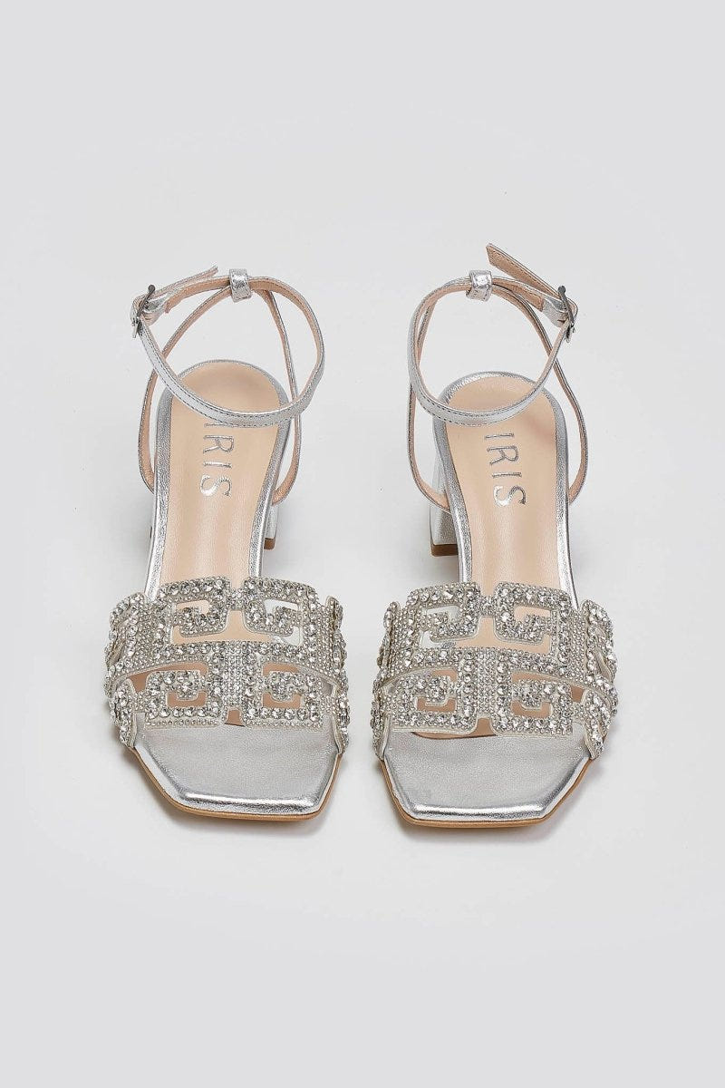 Πέδιλα δερμάτινα με στρας φάσα Iris sandals - Ασημί - thefashionproject.gr - IRIS