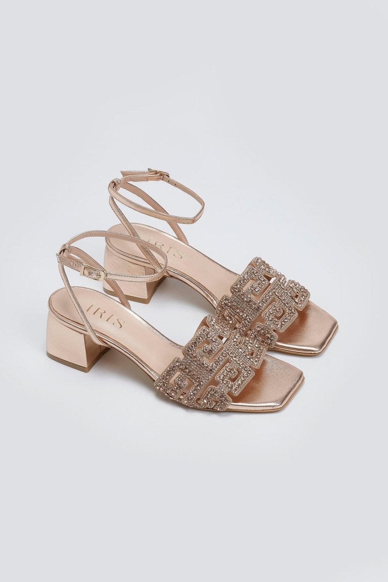 Πέδιλα δερμάτινα με στρας φάσα Iris sandals - Χαλκός - thefashionproject.gr - IRIS