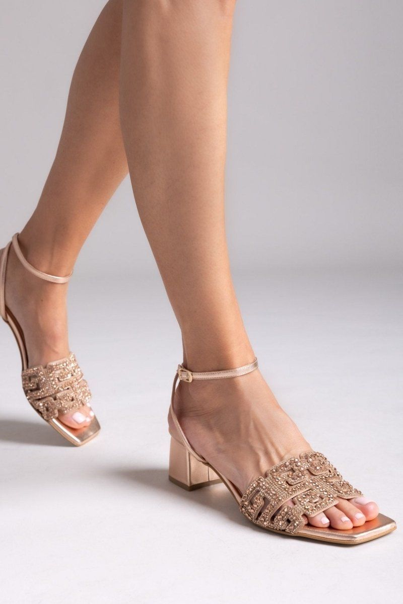 Πέδιλα δερμάτινα με στρας φάσα Iris sandals - Χαλκός - thefashionproject.gr - IRIS