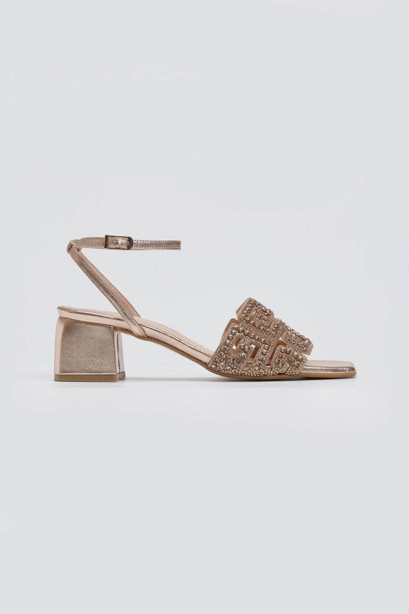 Πέδιλα δερμάτινα με στρας φάσα Iris sandals - Χαλκός - thefashionproject.gr - IRIS