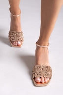 Πέδιλα δερμάτινα με στρας φάσα Iris sandals - Χαλκός - thefashionproject.gr - IRIS