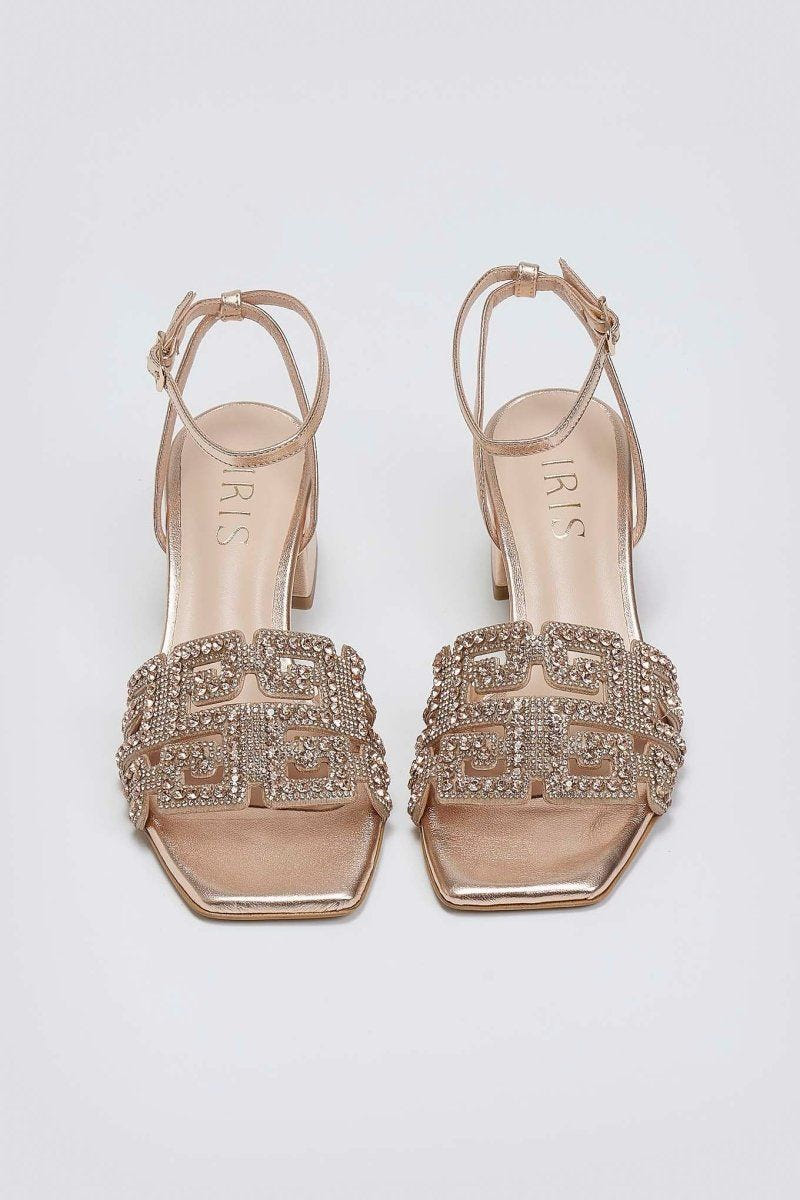 Πέδιλα δερμάτινα με στρας φάσα Iris sandals - Χαλκός - thefashionproject.gr - IRIS