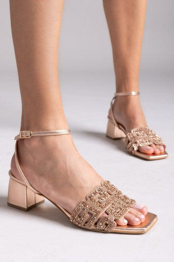 Πέδιλα δερμάτινα με στρας φάσα Iris sandals - Χαλκός - thefashionproject.gr - IRIS