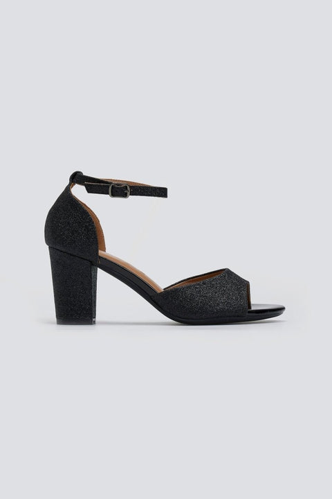 Glitter Ankle Strap Sandals - Black