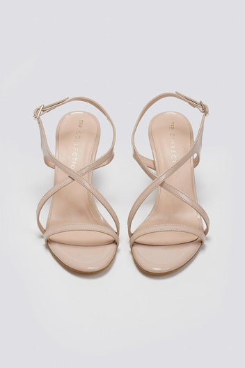 Πέδιλα λουστρίνι με λεπτά λουράκια TFP - Nude - thefashionproject.gr - TFP